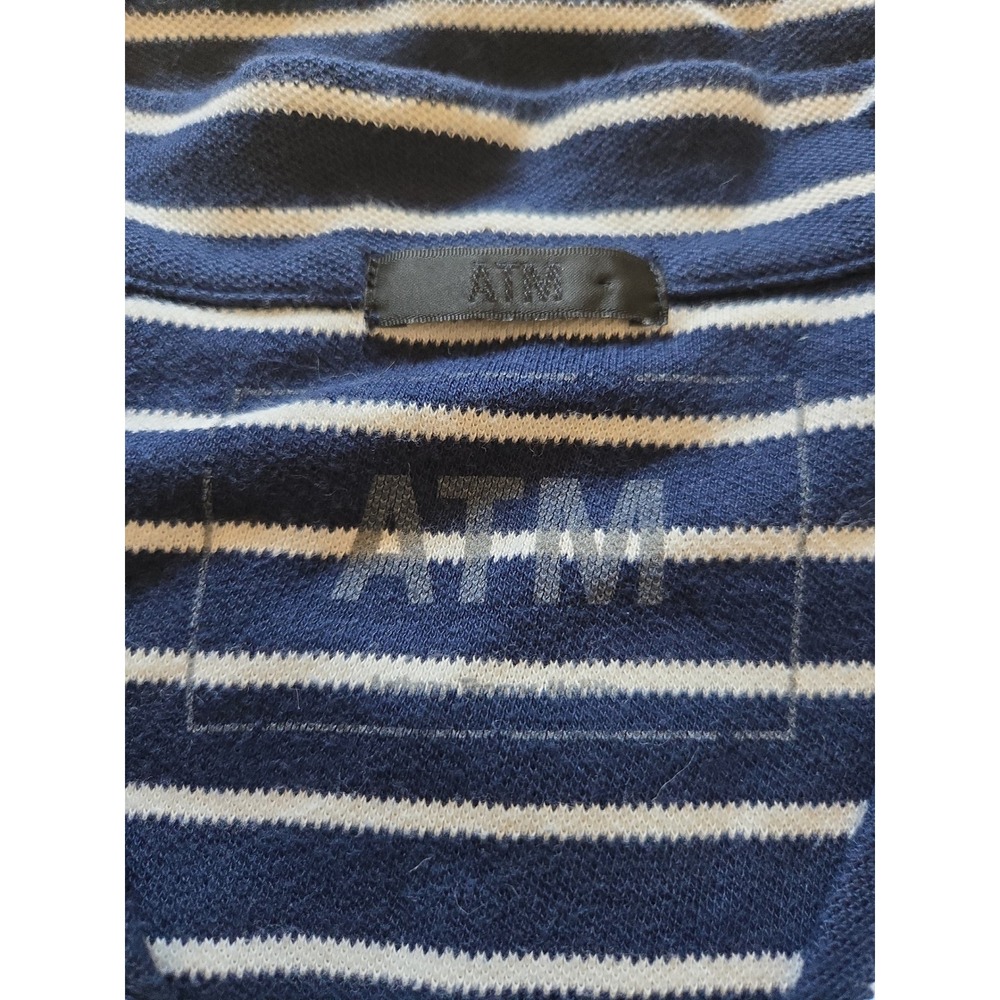 ATM Anthony Thomas Melillo Womens Navy Striped V-Neck Pima Cotton Shift Dress M - Picture 7 of 11